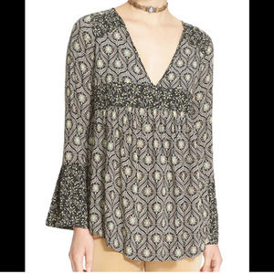 Free People Rolling Hills Split Bell Sleeve Deep V-Neck Tunic Top Size XS